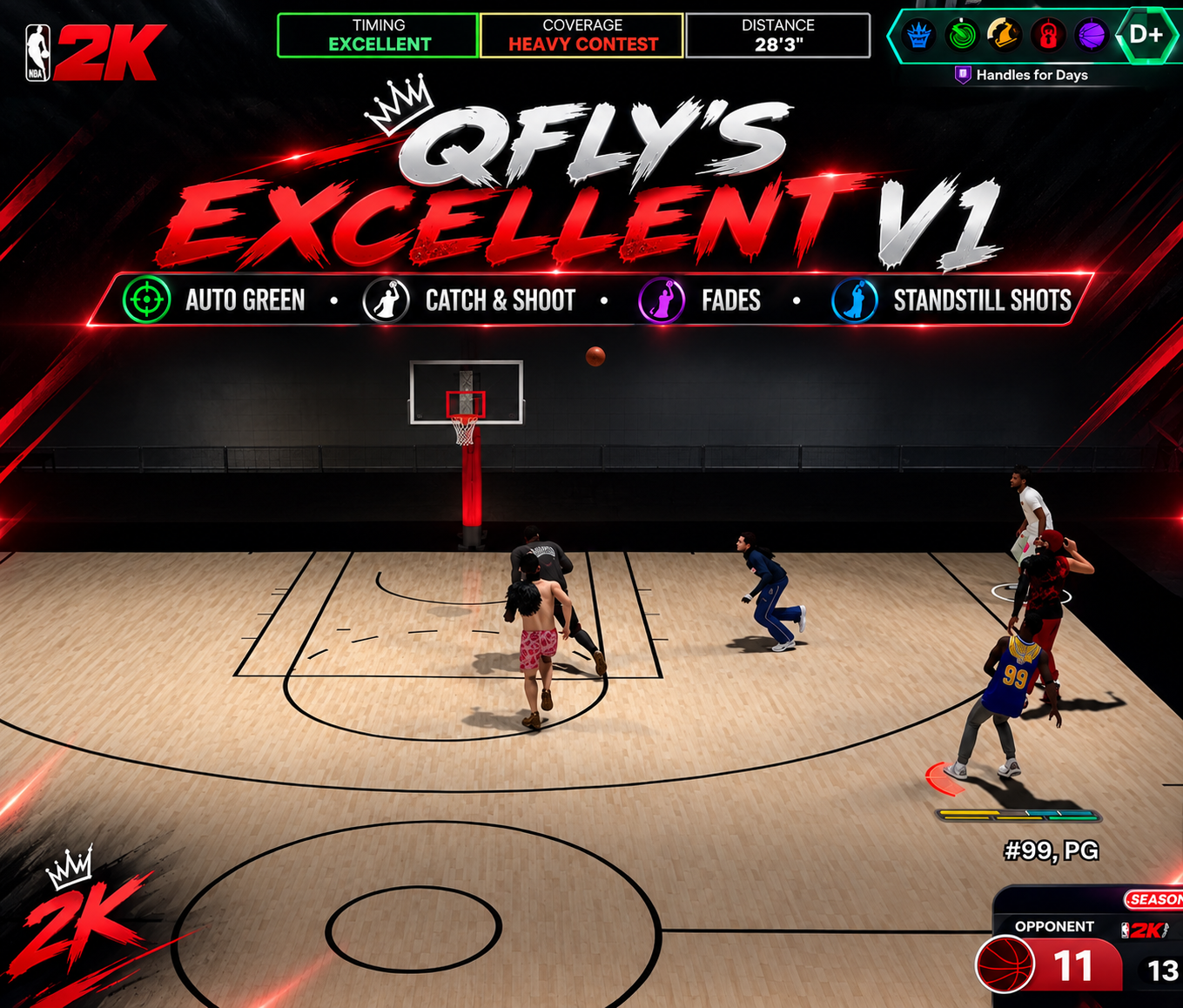 Excellent V1 AutoGreen gameplay showing catch and shoot, fades, and standstill shots